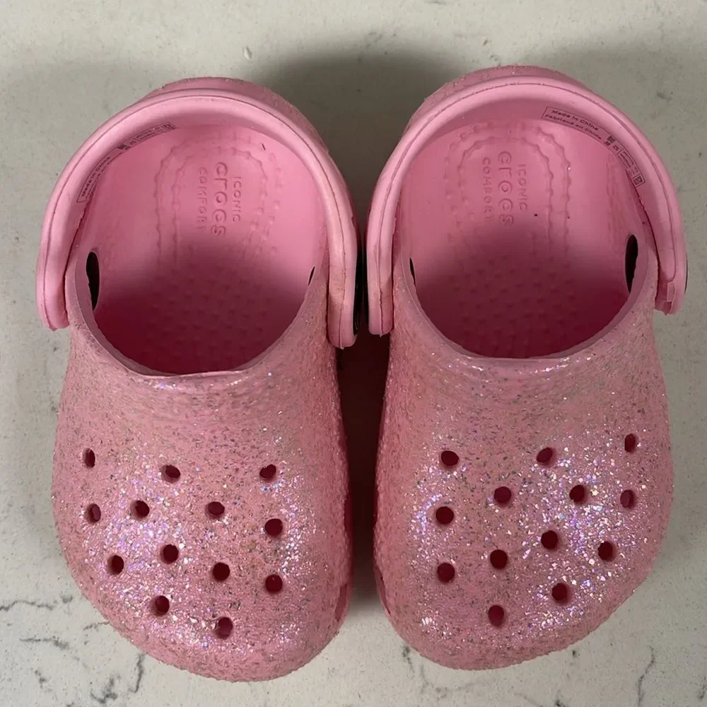 Crocs Littles Kids Pink Glitter Clogs - Pink Size 4 Unlined Glitter
